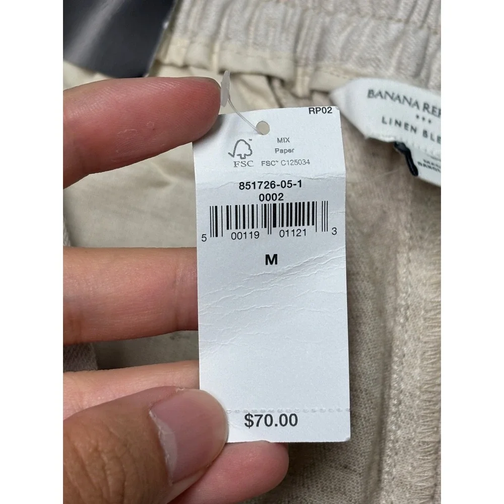 NWt Banana Republic Linen Blend High Rise Cropped Pants Flax Beige Women M 32X25